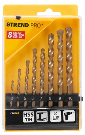 Sada vrtak STREND PRO FD023, 8 dielna, 3-10 mm, TiN