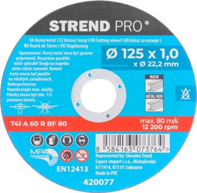 Kotúč Strend Pro 125x1,0x22,2 mm, rezný na kov, dóza, 10 ks Kotúč Strend Pro 125x1,0x22,2 mm, rezný na kov, dóza, 10 ks