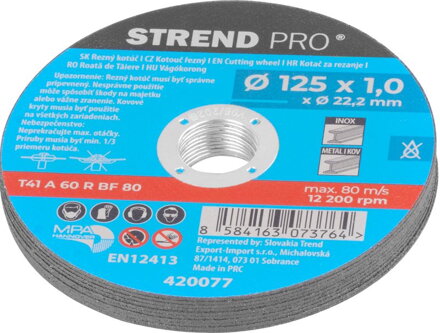Kotúč Strend Pro 125x1,0x22,2 mm, rezný na kov, dóza, 10 ks Kotúč Strend Pro 125x1,0x22,2 mm, rezný na kov, dóza, 10 ks
