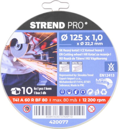 Kotúč Strend Pro 125x1,0x22,2 mm, rezný na kov, dóza, 10 ks Kotúč Strend Pro 125x1,0x22,2 mm, rezný na kov, dóza, 10 ks