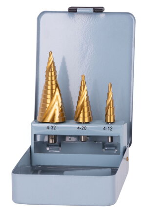 Sada vrtak STREND PRO SS422, 4-12, 4-20, 4-32 mm, TiN, HSS 4241, stupňovité, špirálové