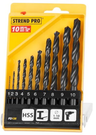 Sada vrtak STREND PRO FD126, 10 dielna, 1-10 mm, HSS, PlastBox