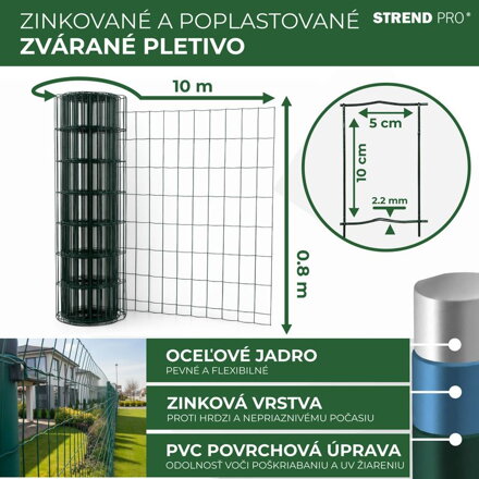 Pletivo EUROPLAST 1, 800/100x50/2,20 mm, zelené, RAL 6005, Zn+PVC, ohradové, bal. 10 m