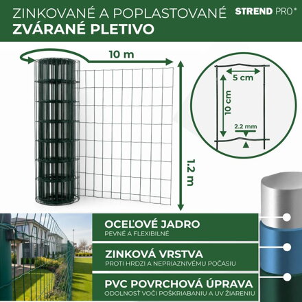 Pletivo EUROPLAST 1, 1200/100x50/2,20 mm, zelené, RAL 6005, Zn+PVC, ohradové, bal. 10 m