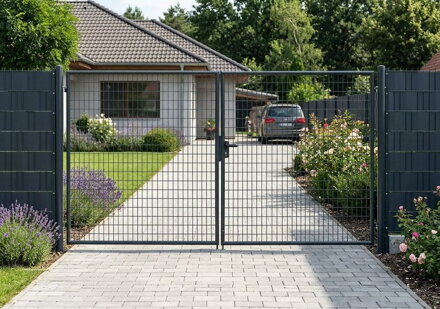 Brana METALTEC DUO 3580/1450/100x50 mm, dvojkrídlová, záhradná, antracit, ZN+PVC, RAL7016