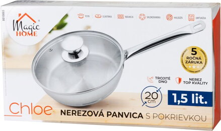 Panvica MagicHome Chloe, 20 cm, 1,5 lit., so sklenenou pokrievkou, nerez