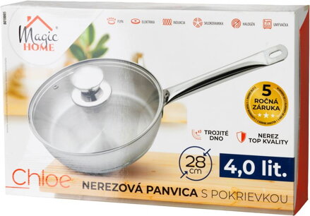 Panvica MagicHome Chloe, 28 cm, 4 lit.,so sklenenou pokrievkou, nerez