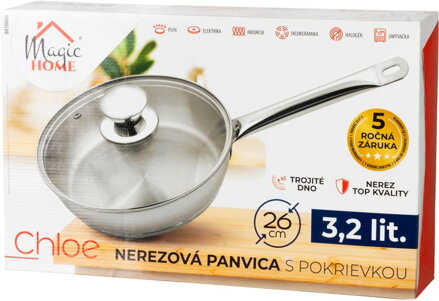 Panvica MagicHome Chloe, 26 cm, 3,2 lit., so sklenenou pokrievkou, nerez