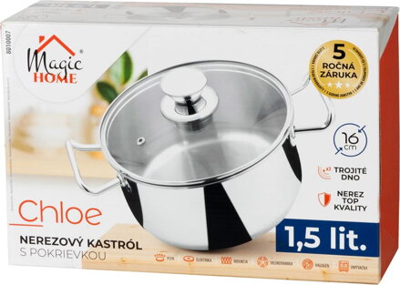 Kastról MagicHome Chloe, hrniec, 16 cm, 1,5 lit., so sklenenou pokrievkou, nerez
