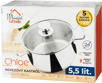 Kastról MagicHome Chloe, hrniec, 24 cm, 5,5 lit., so sklenenou pokrievkou, nerez