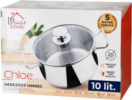 Hrniec MagicHome Chloe, 26 cm, 10 lit., so sklenenou pokrievkou, nerez