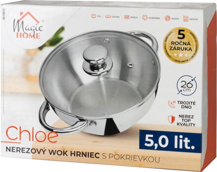 Hrniec Wok MagicHome Chloe, 26 cm, 5 lit., so sklenenou pokrievkou, nerez