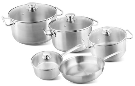 Sada riadu MagicHome Chloe, panvica 24 cm, 3x kastról (3l, 4l a 6,6 l), rajnica 2l, so sklenenými pokrievkami, nerez, 9 dielna