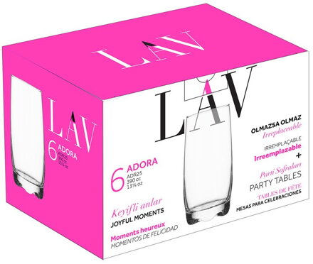 Pohár Adora, LAV, sklenený, na vodu, 390 ml, 61x145 mm, bal. 6 ks Pohár Adora, LAV, sklenený, na vodu, 390 ml, 61x145 mm, bal. 6 ks