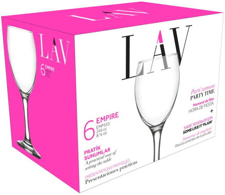 Pohár Empire, LAV, sklenený, na víno, 245 ml, 63x169 mm, bal. 6 ks Pohár Empire, LAV, sklenený, na víno, 245 ml, 63x169 mm, bal. 6 ks