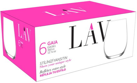 Pohár Gaia, LAV, sklenený, na vodu, 360 ml, 63x100 mm, bal. 6 ks Pohár Gaia, LAV, sklenený, na vodu, 360 ml, 63x100 mm, bal. 6 ks