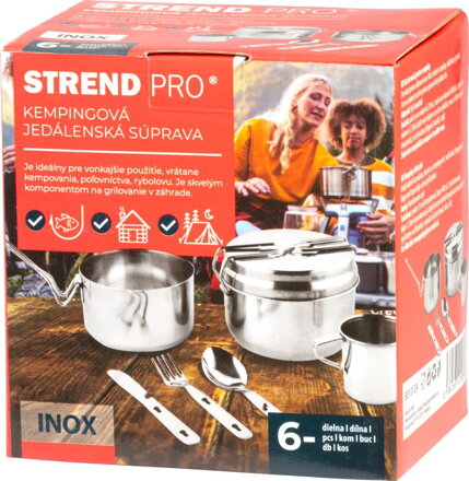 Set Strend Pro Grill, kempingová jedálenská súprava, nerez 13/15 cm