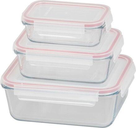 Dóza MagicHome, sada 3 ks, sklenená, sklo, obdlžníková, s vekom, 400/900/1900 ml