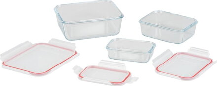 Dóza MagicHome, sada 3 ks, sklenená, sklo, obdlžníková, s vekom, 400/900/1900 ml