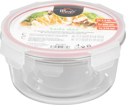 Dóza MagicHome, sada 3 ks, sklenená, sklo, okrúhla, s vekom, 370/800/1500 ml