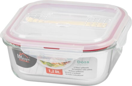 Dóza MagicHome, štvorcová, s vekom, 1200 ml, s príborom, Clip
