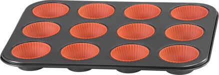 Forma MagicHome, na pečenie, na 12 muffinov, plech, so silikónovými formami, 35x26,5x3 cm