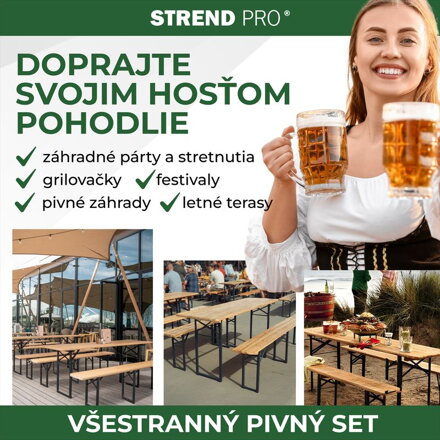 Set pivny DORTMUND Standard3, stôl 175x46x77 cm, 2x lavica 175x23x47 cm, drevo 25 mm