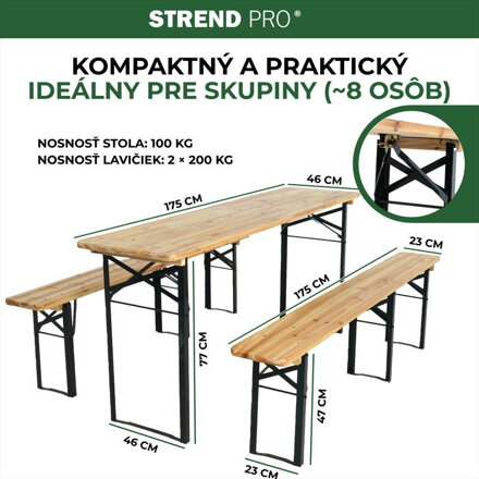 Set pivny DORTMUND Standard3, stôl 175x46x77 cm, 2x lavica 175x23x47 cm, drevo 25 mm