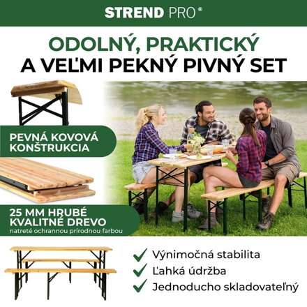Set pivny DORTMUND Standard3, stôl 175x46x77 cm, 2x lavica 175x23x47 cm, drevo 25 mm