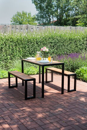 Set GARDIVA záhradný, stôl 118x58x75,5 cm, 2x lavička 108x25x45 cm