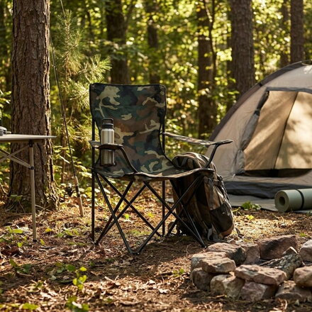 Stolicka LEQ ARNOLD, kamufláž, skladacia, 85x53x85 cm, Oxford 600D