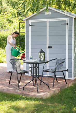 Set balkonovy ALESIA, šedý, stôl 70x60 cm, 2x stolicka 52x55x73 cm, oceľ