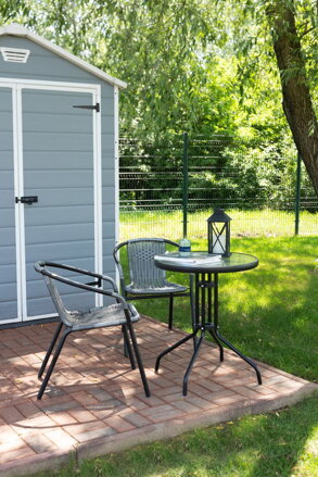 Set balkonovy ALESIA, šedý, stôl 70x60 cm, 2x stolicka 52x55x73 cm, oceľ