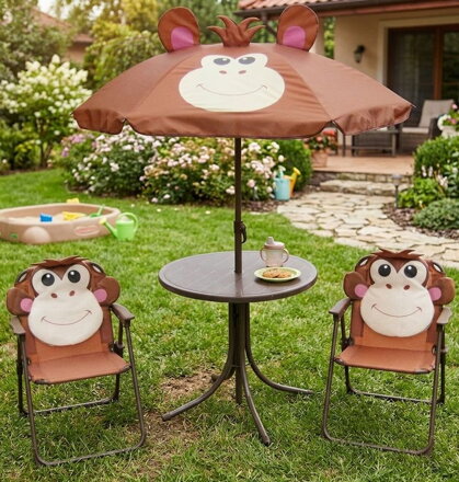 Set LEQ MELISENDA Mono, opica, slnečník 105 cm, stôl 50 cm, 2 stoličky. detský