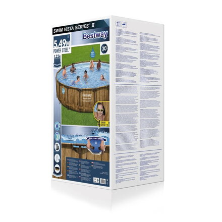 Bazén Bestway® Power Steel™, Vista Series, 56977, filter, pumpa, rebrík, plachta, ChemConnect ™ dávkovač, lepiaca záplata, 5,49x1,22 m
