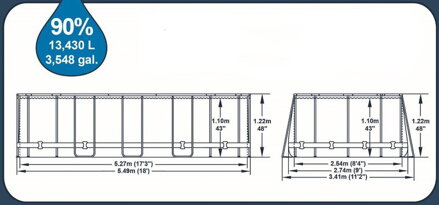 Bazén Bestway® Power Steel™, Vista Series, 56716, 5,49x2,74x1,22 m, filter, pumpa, rebrík, plachta, ChemConnect ™ dávkovač, lepiaca záplata, 5,49x2,74x1,22 m
