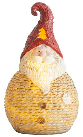 Postavicka Santa okrúhly malý, LED, polyresin, 19.5 cm