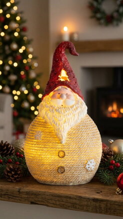 Postavicka Santa okrúhly stredný, LED, polyresin, 28,5 cm