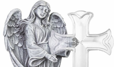 Dekorácia MagicHome, Anjel s krížom, LED, polyresin, na hrob, solar, 16x10x23 cm