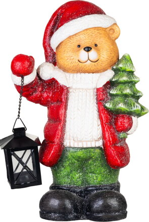 Dekorácia MagicHome Vianoce, medveď s lampášom, magnézia, 24x17,5x38 cm