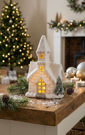 Dekoracia Xecco 7102, Kostol, magnesia, 27 cm, LED