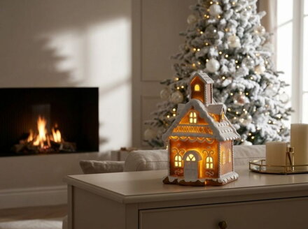 Dekorácia MagicHome Vianoce, domček LED, perníkový, polyresin, 11,1x10,3x19 cm