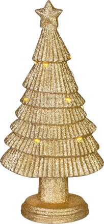 Dekorácia MagicHome Vianoce, stromček LED, polyresin, zlatý, 15,5x11x31 cm