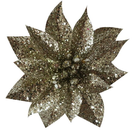 Kvet GlitterPoinsettia, so štipcom, šampaň, 9x8cm, 6 ks