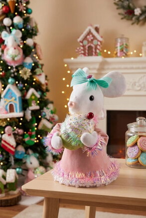 Dekorácia MagicHome, myška, ružová, 27 cm