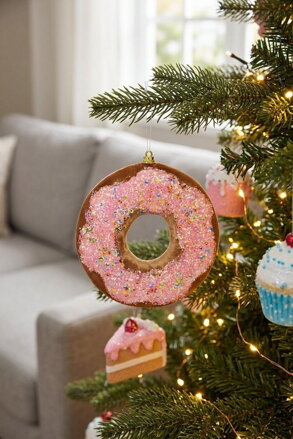 Dekorácia MagicHome, donut, hnedý, 13 cm, závesný