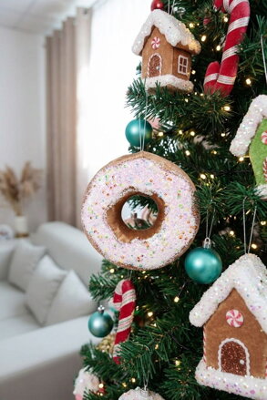 Dekorácia MagicHome, donut, hnedý, 13 cm, závesný