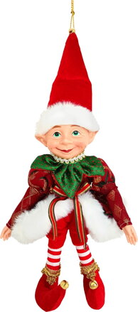 Dekorácia MagicHome Vianoce, elf, textil, červený, 14/35 cm