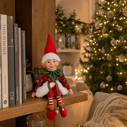 Dekorácia MagicHome Vianoce, elf, textil, červený, 14/35 cm