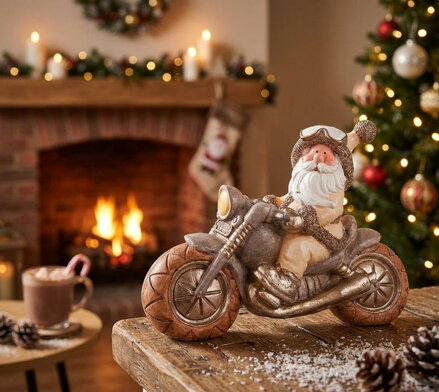 Dekorácia MagicHome Vianoce, Santa na motorke, keramika, 47x18,5x34 cm